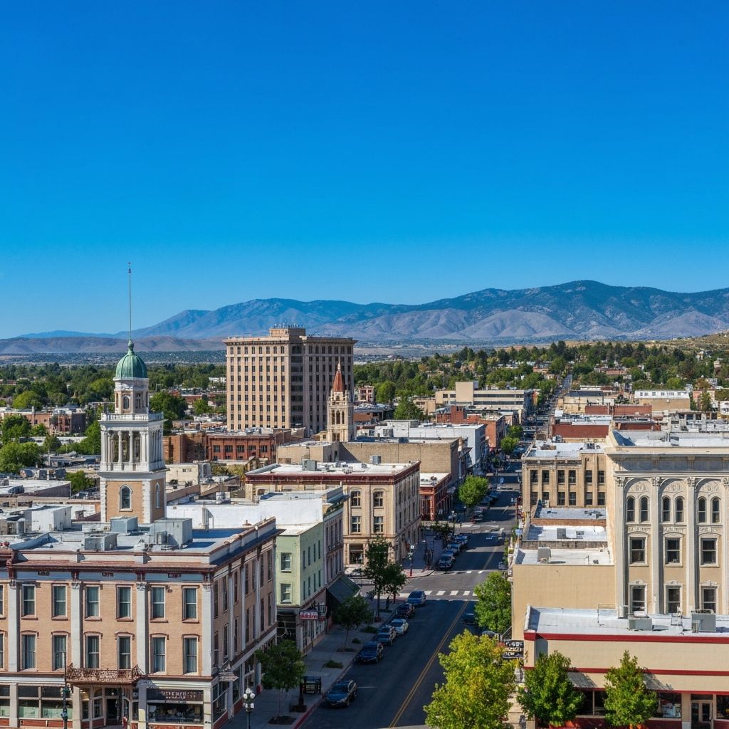 Carson City Nevada with Sierra foothills and historic downtown