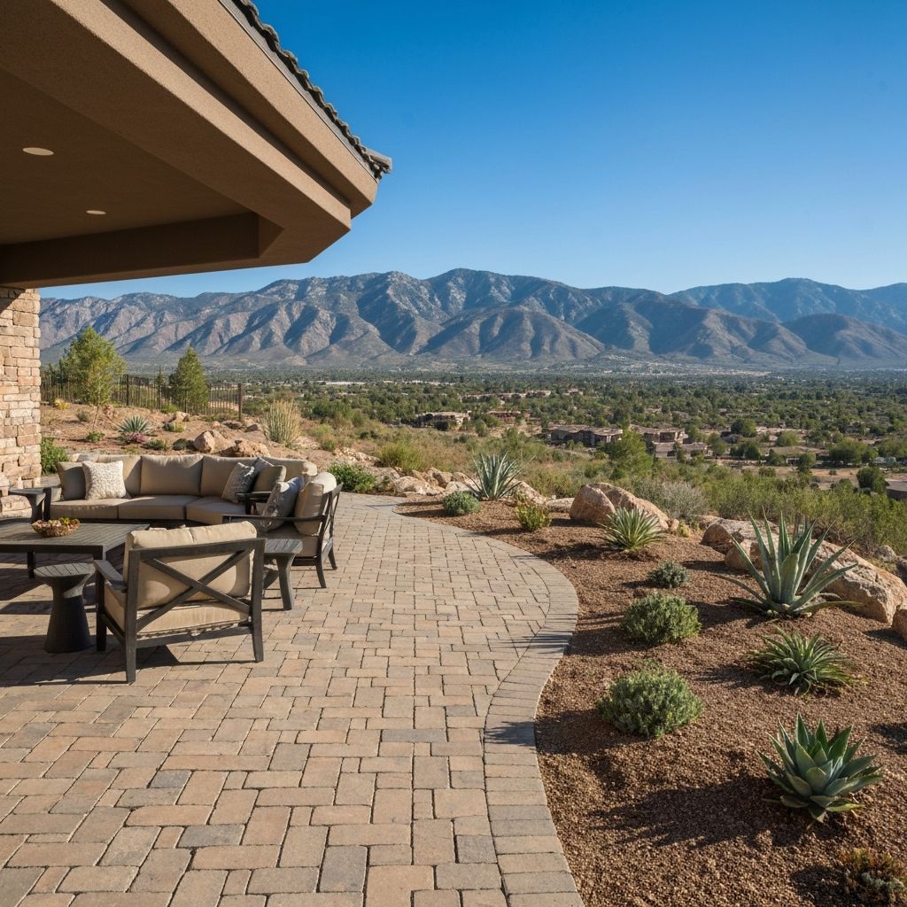 Natural stone patio installation at Reno foothills residence