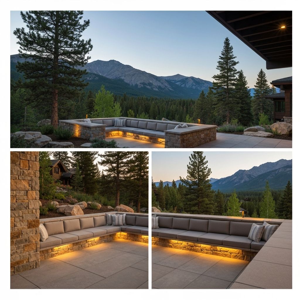 Modern outdoor lounge area with mountain views