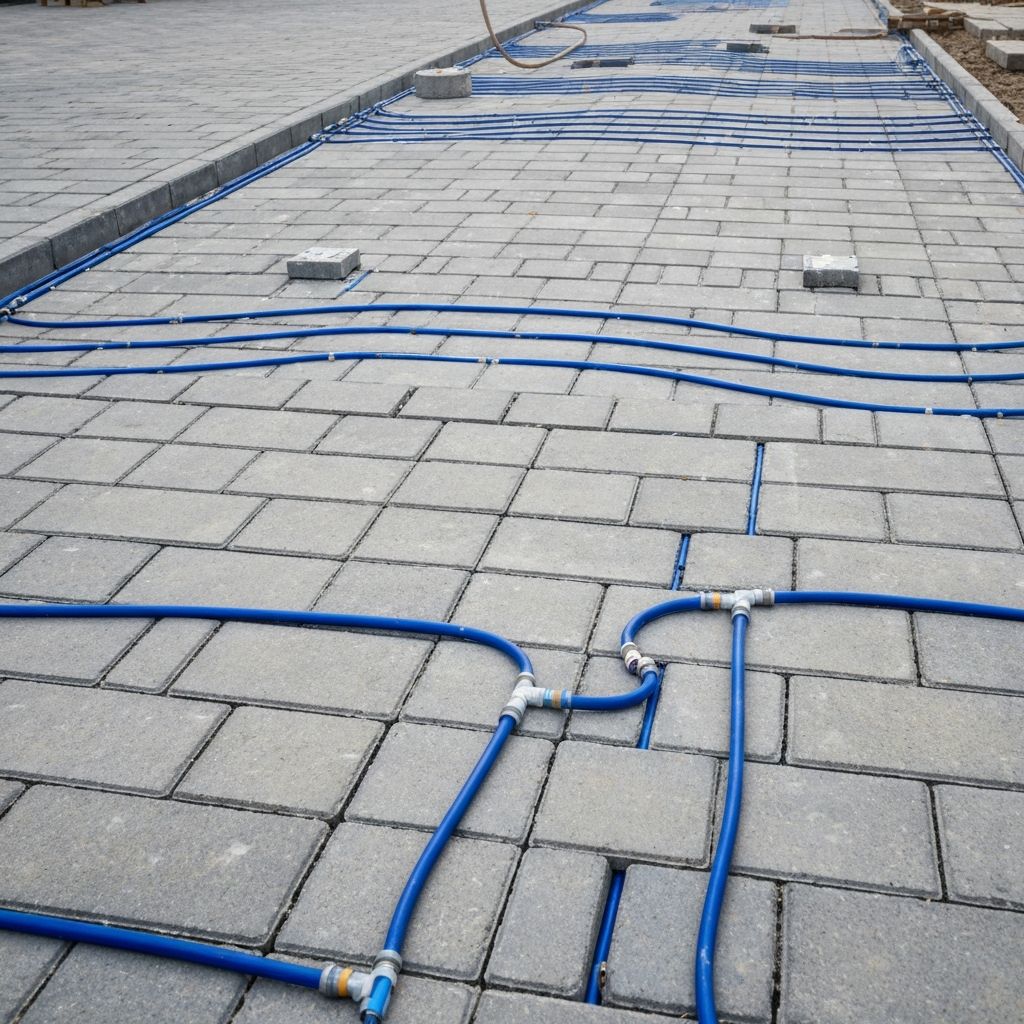 Hydronic tubing beneath paver patio