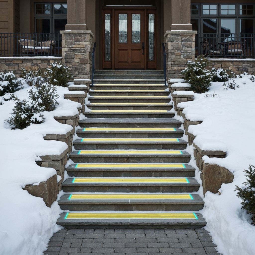 Snow-free heated stone steps