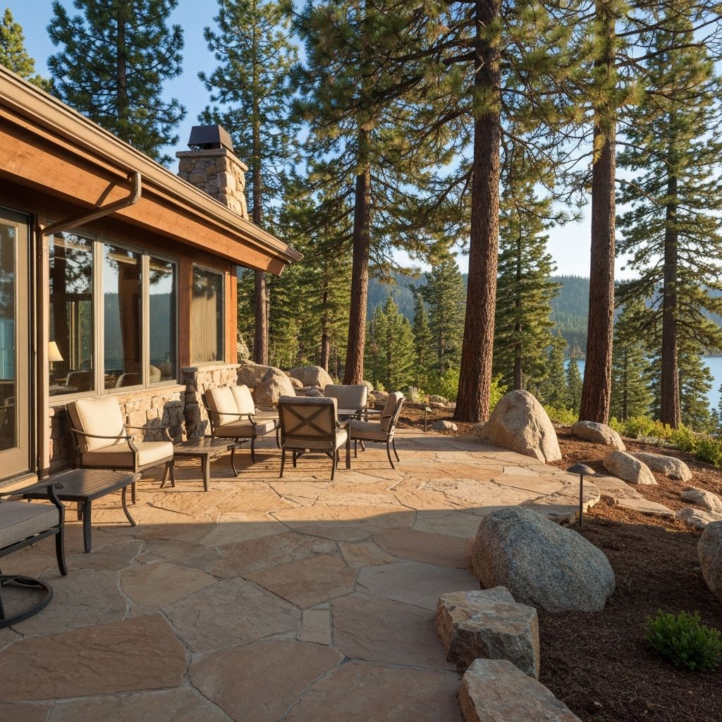 Flagstone patio with natural edges at mountain home