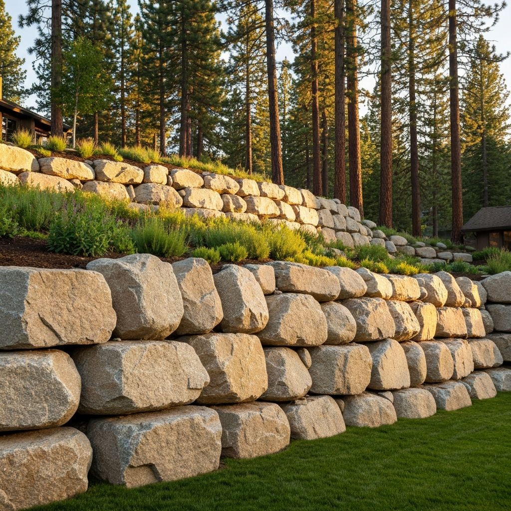 Natural boulder retaining wall