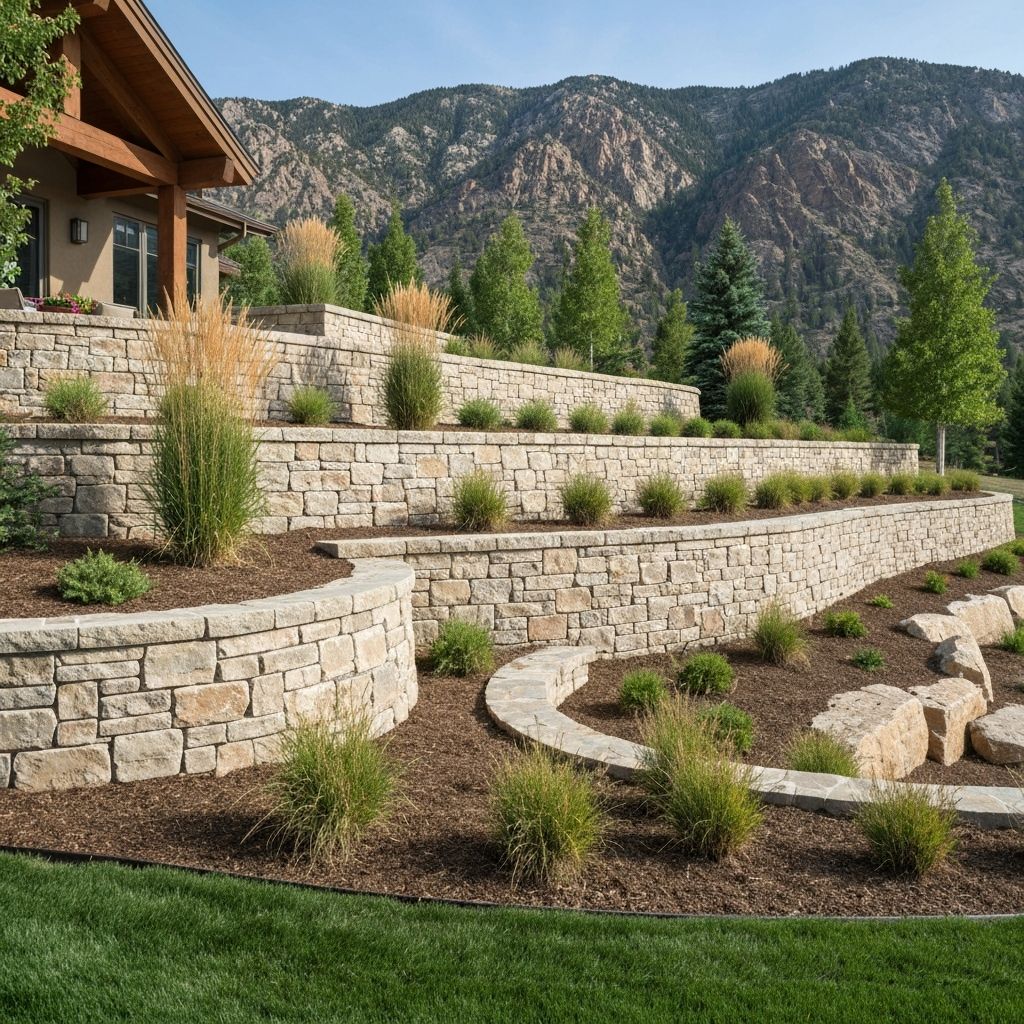 Stacked stone wall with terraced garden