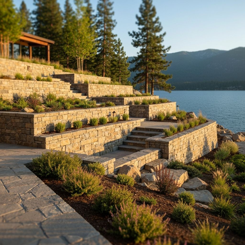 Terraced retaining wall landscape