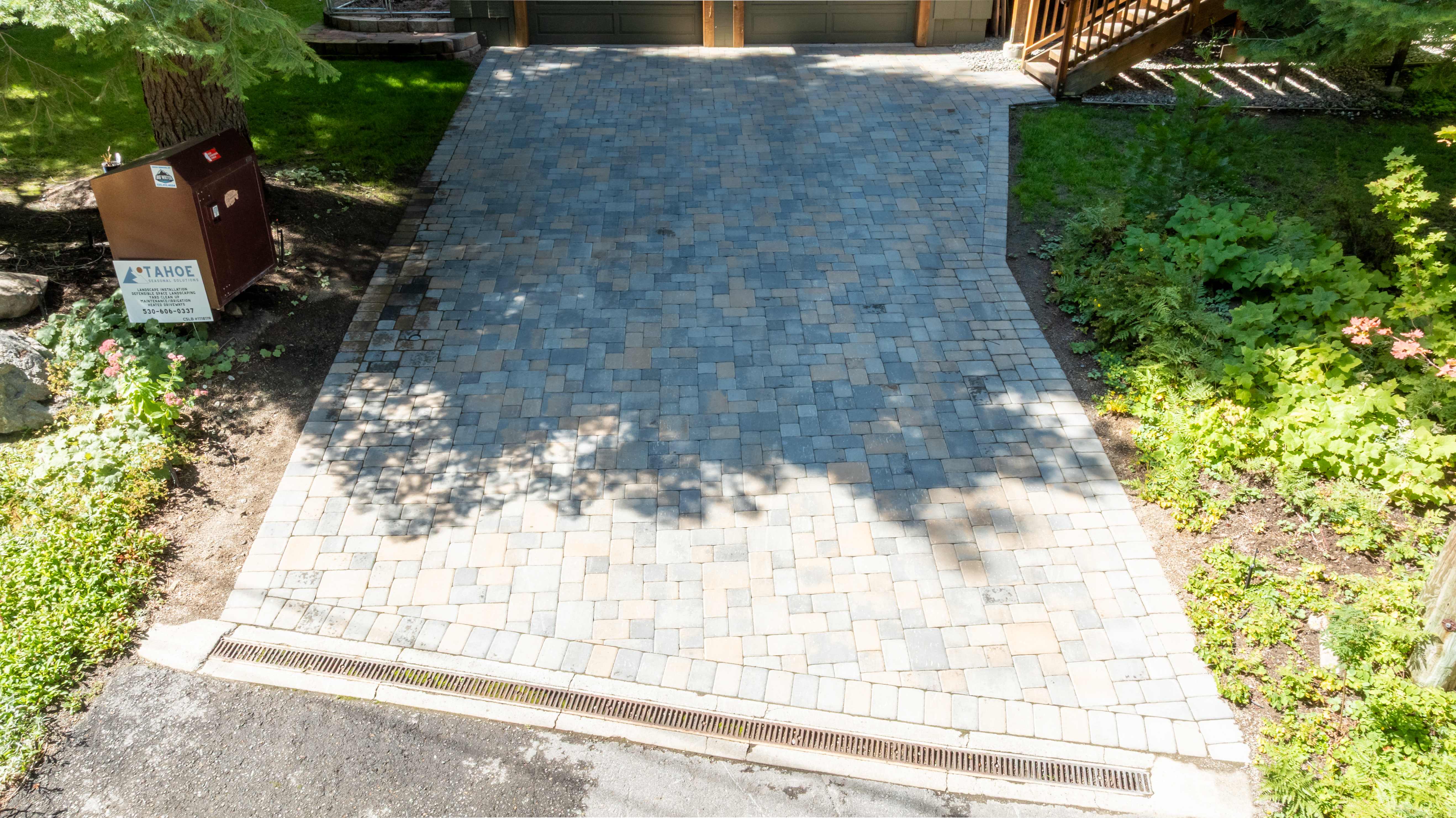Heated hardscape patio with stone paving in a Tahoe residential property